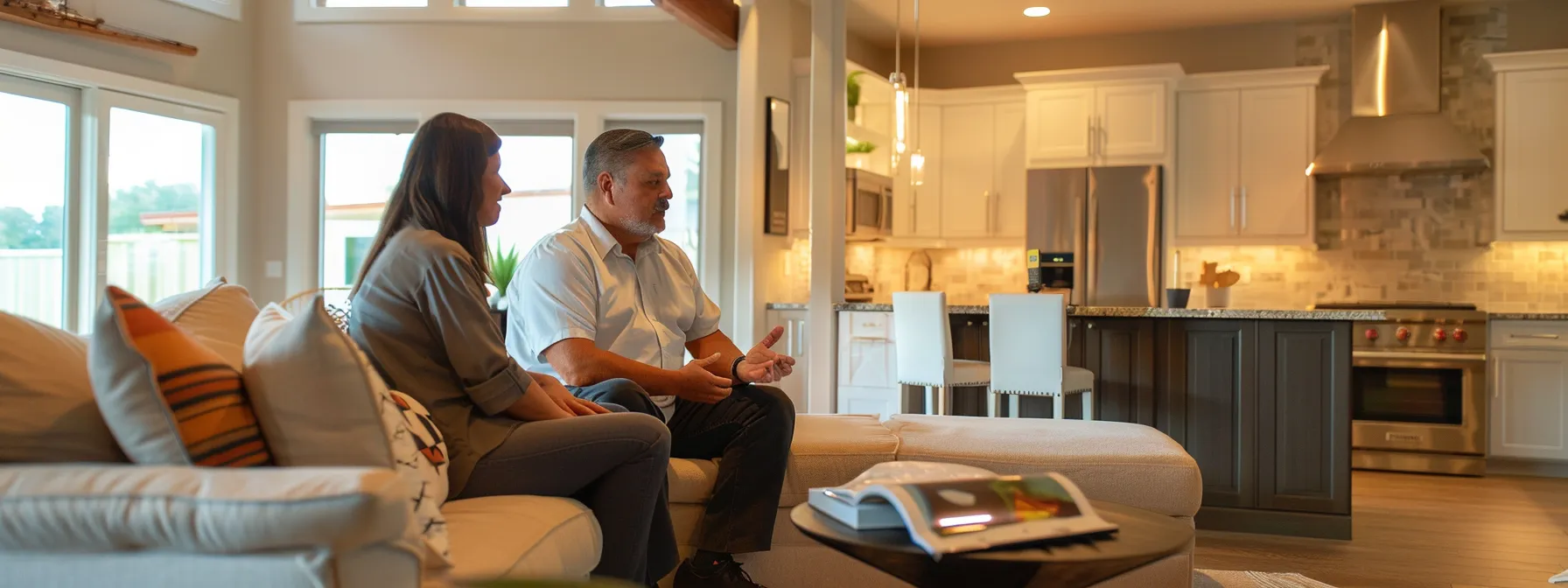 a homeowner discussing pricing with a contractor during a poly b replacement project.