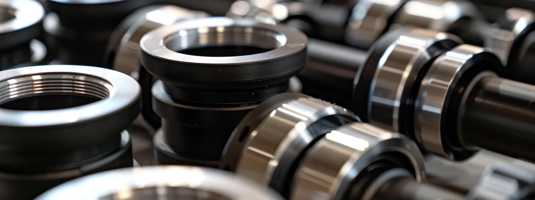 a close-up photo showcasing a variety of high-quality, approved fittings for poly b piping, highlighting the contrast between metal and plastic options for enhanced durability.